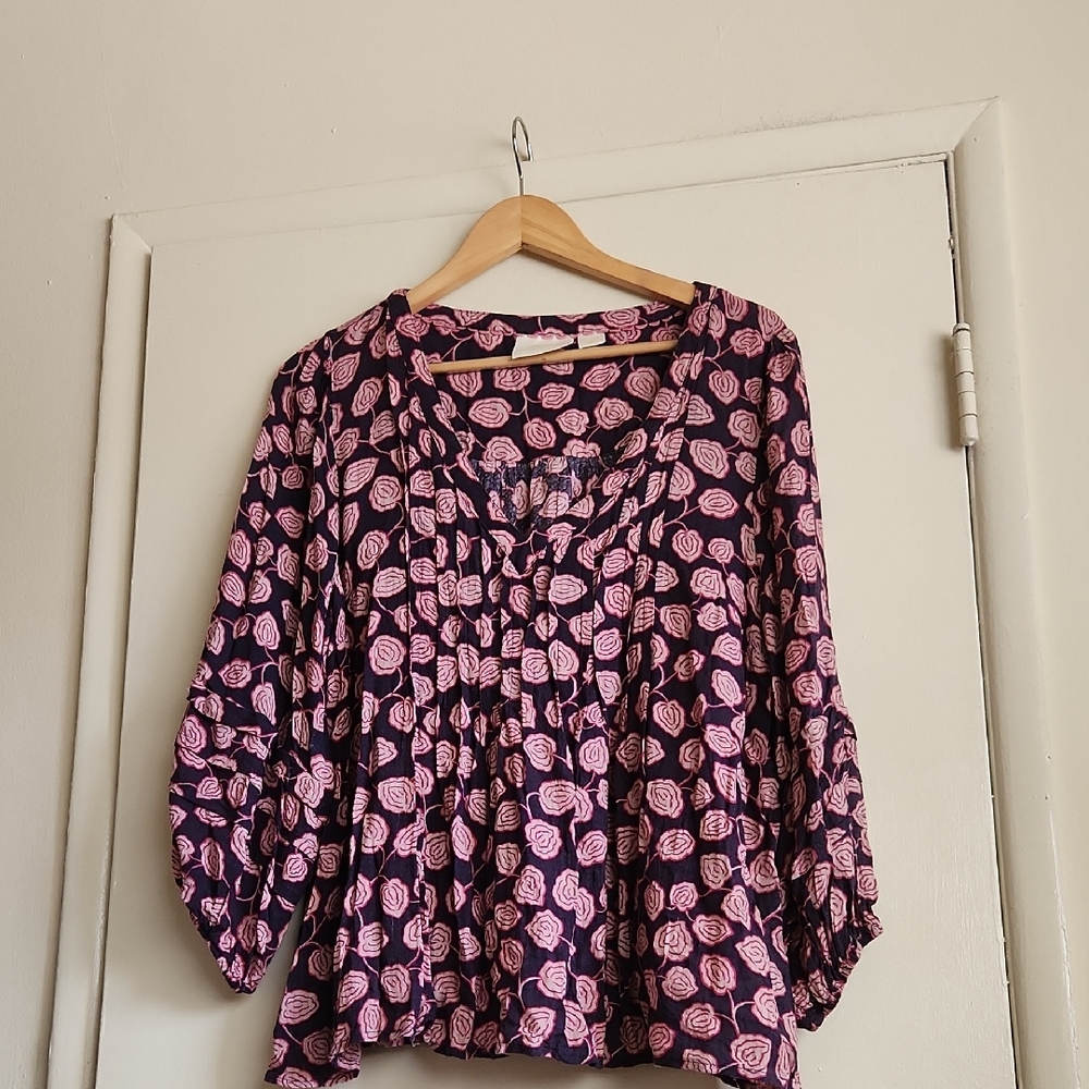 Anthropologie Maeve Cathy Pleated Blouse Plum XL